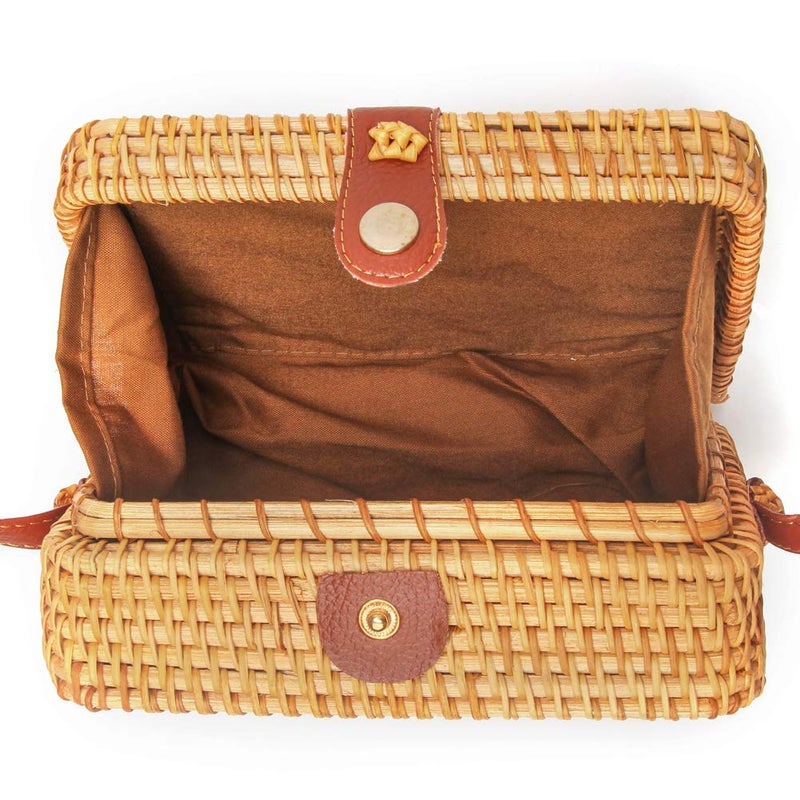 CrazyPiercing Wicker Square Crossbody Rattan Bag, Women Boho Bag Clutch Women Handbag - Image 4
